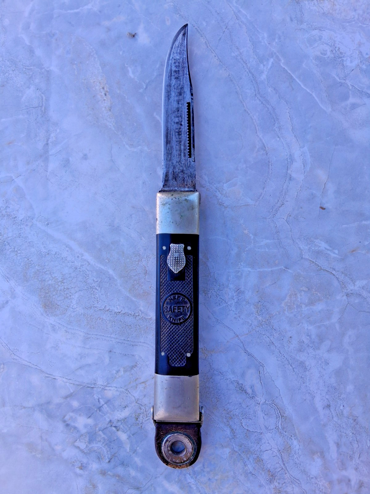 RARE Antique 1920 NEFT SAFETY KNIFE- Folding Blade Pocket Knife With Leather FOB