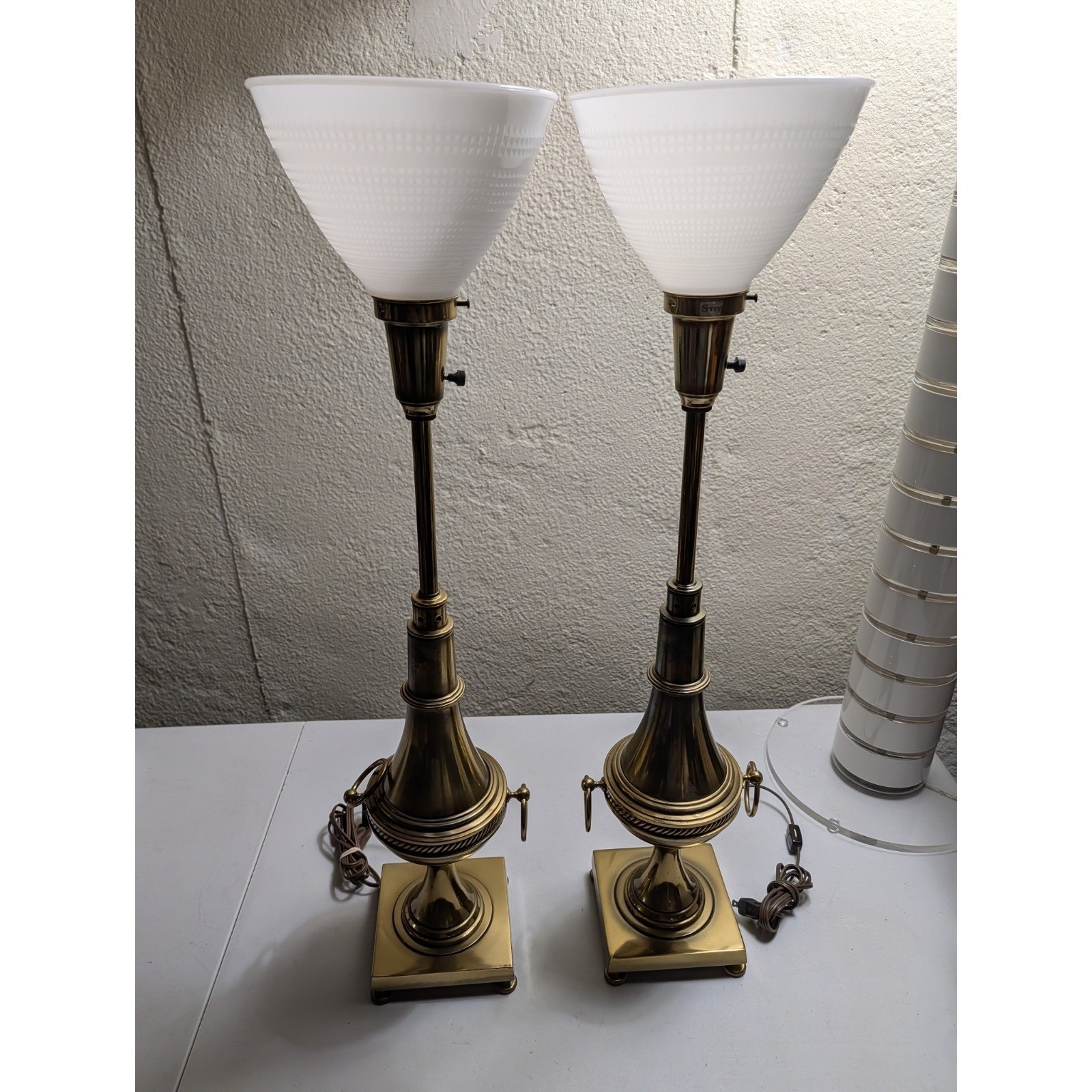 Vintage Stiffel Rembrandt Lamp Brass Torchiere Set Of Two Tested