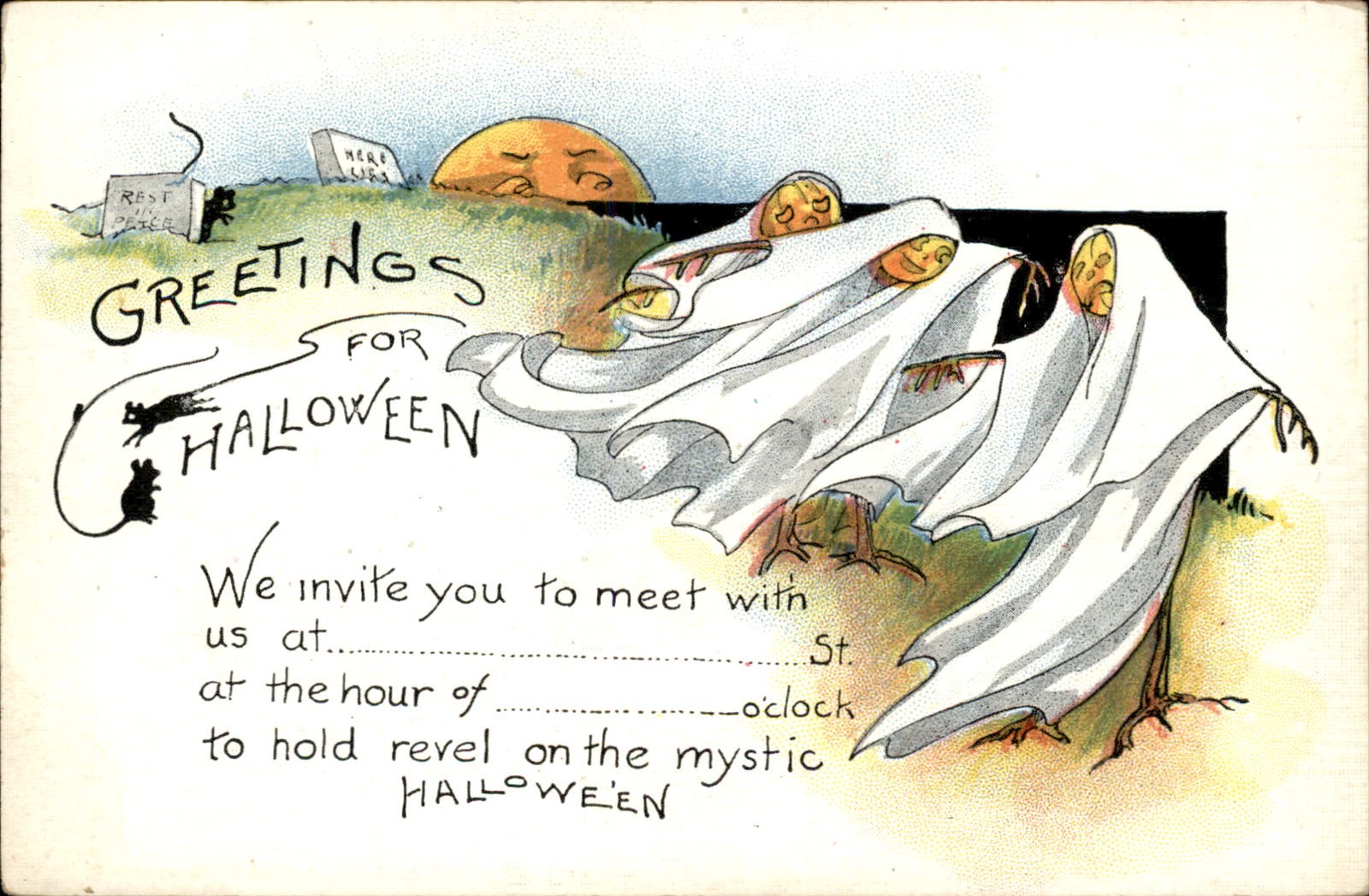 Halloween ghosts JOL Scarecrows SCARCE CARD FROM 297 Series c1915 Postcard bhn