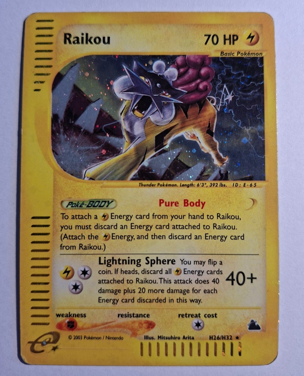 Raikou H26/H32 Skyridge Holo Rare 70 HP English Pokemon TCG Mitsuhiro Arita H26/