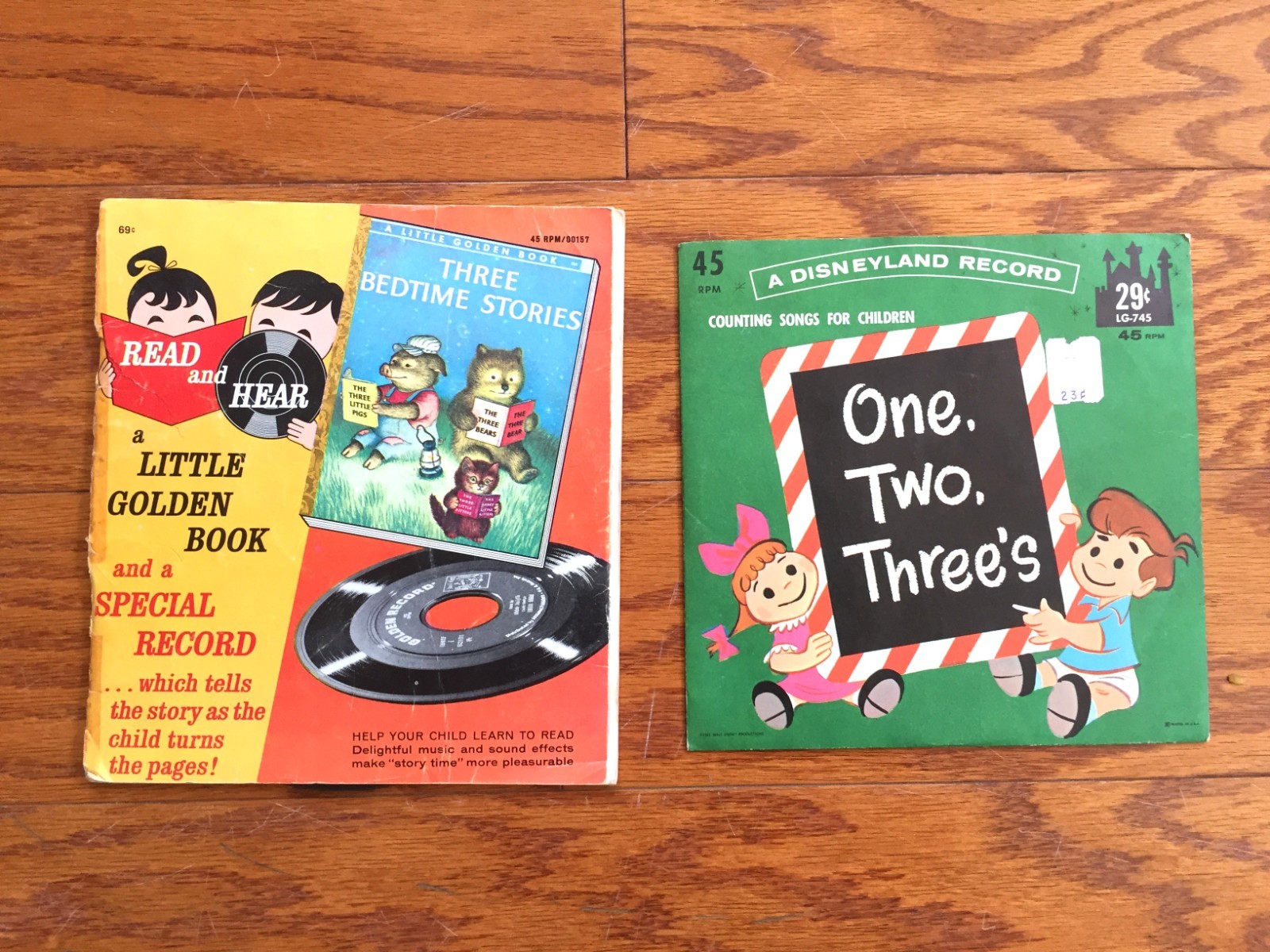 Vtg Children Vinyl 45 Record Story Read Hear Lot Disneyland & Little Golden Book