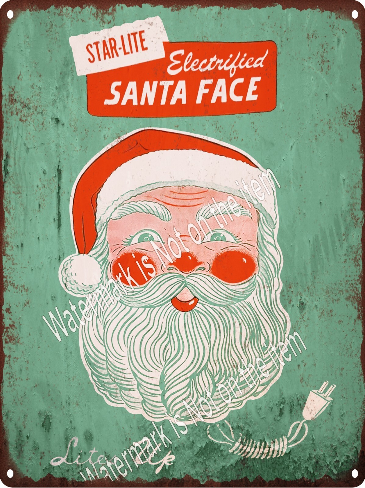 1950s Star-Lite Electrified Santa Face Christmas Blow mold Metal Sign 9x12\