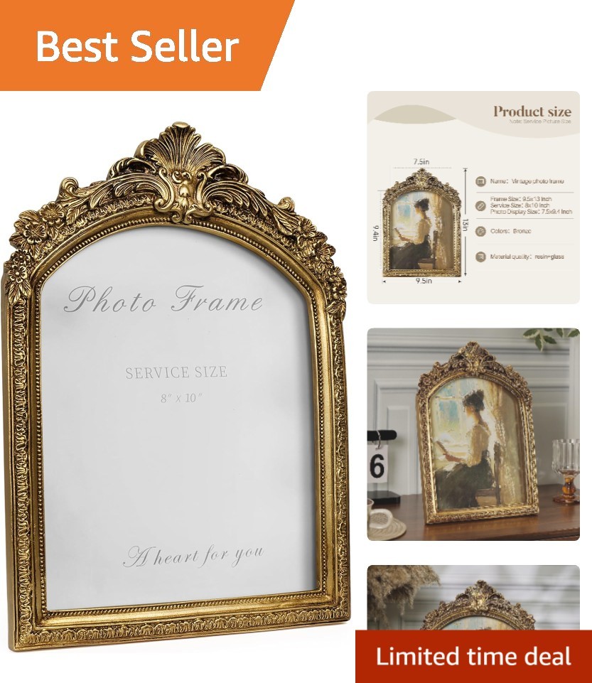 Vintage Arched 8x10 Gold Resin Picture Frame - Elegant Home and Gift Decor