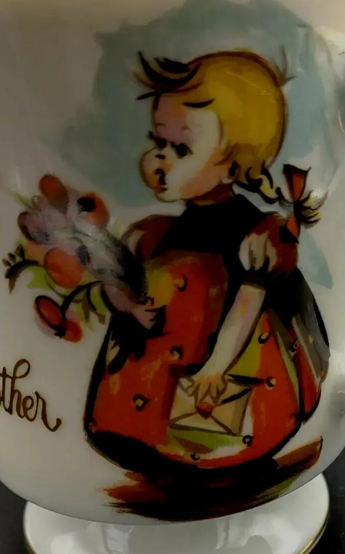 Vintage Coffee Mug Grandmother Porcelain painted Gold \