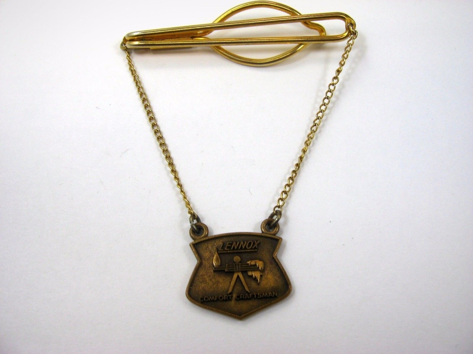 Vintage Lennox Comfort Craftsman Tie Bar Clip Advertising HVAC Furnace Gold Tone
