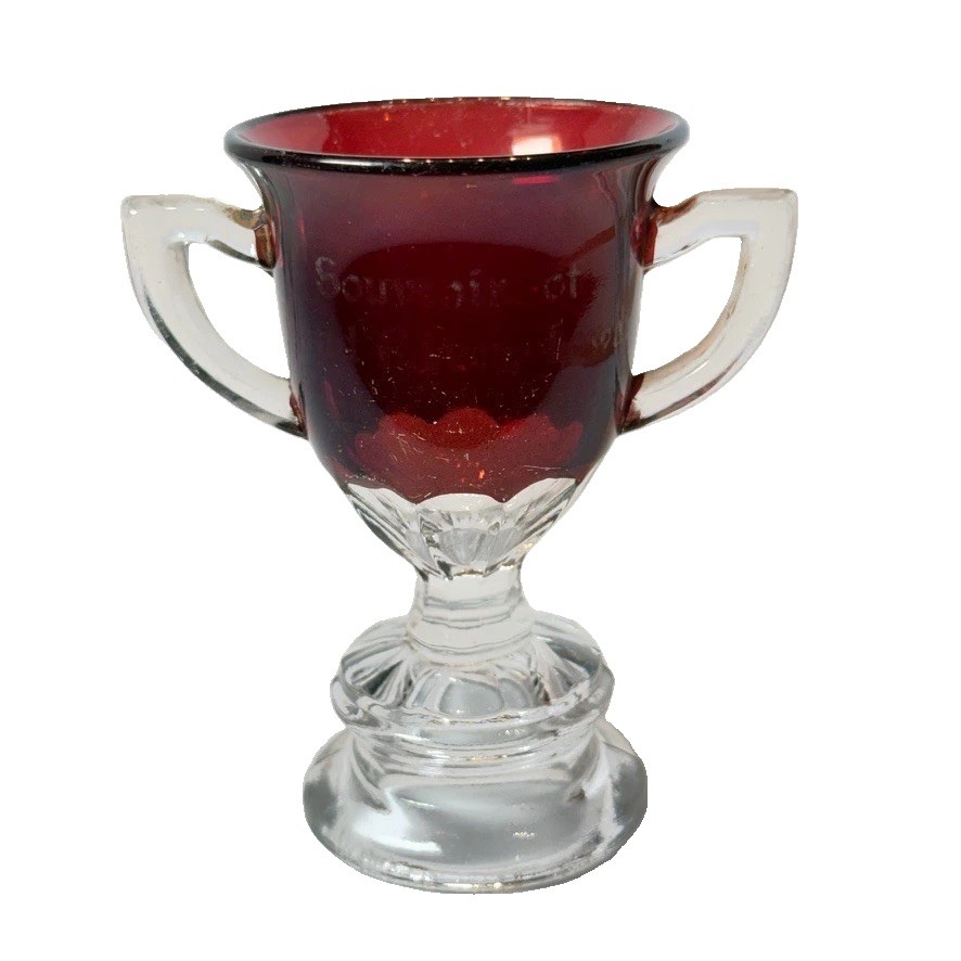GRAND RIVER IA IOWA Ruby Red Flash Souvenir Glass Antique  CUP Trinket Trophy