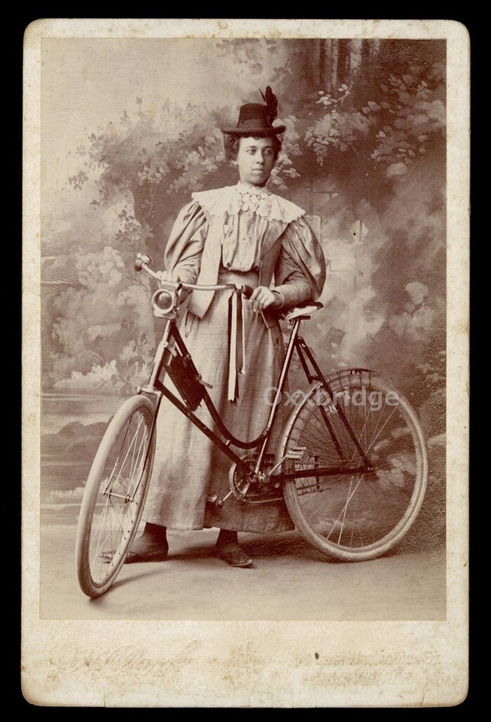 African American Woman w/Bicycle 1890 Cabinet Card Photo Black Girl Cyclist Lady
