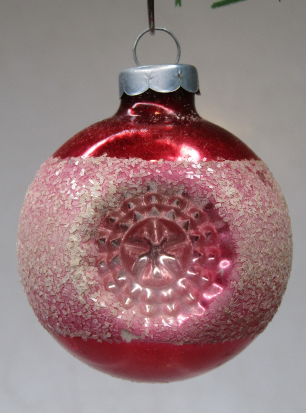 VTG pre WWII Glass Double Indent STAR BALL Confetti Sugared Christmas Ornament
