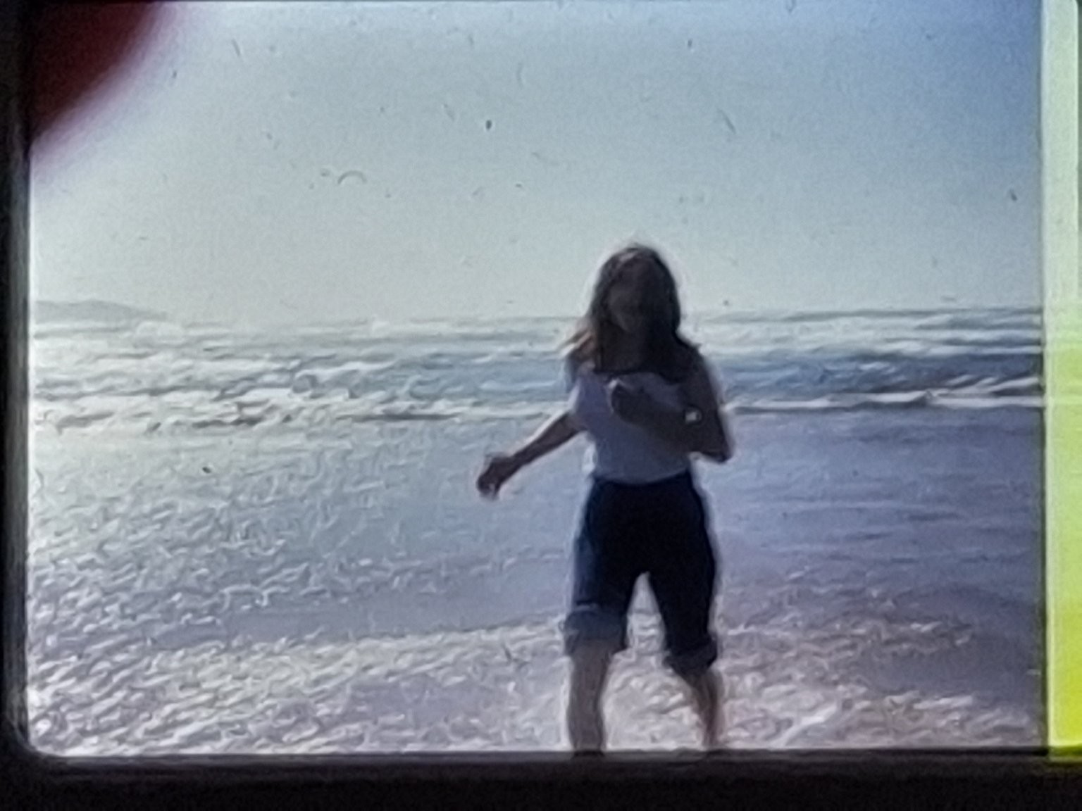 Young Woman Beach Ocean Color Slide 1970s Candid Snapshot Surf
