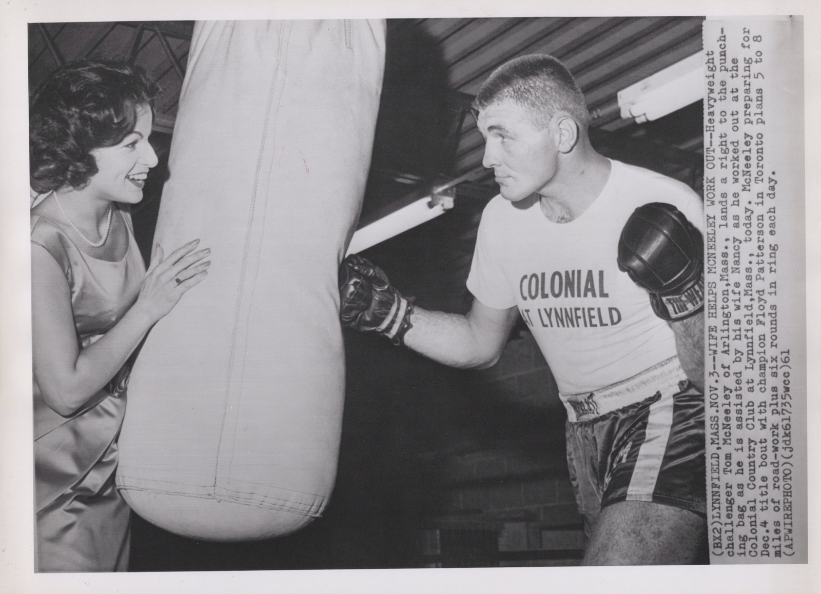 1961 Tom McNeeley Lynnfield Massachusetts Boxing Training Rare Press Photo