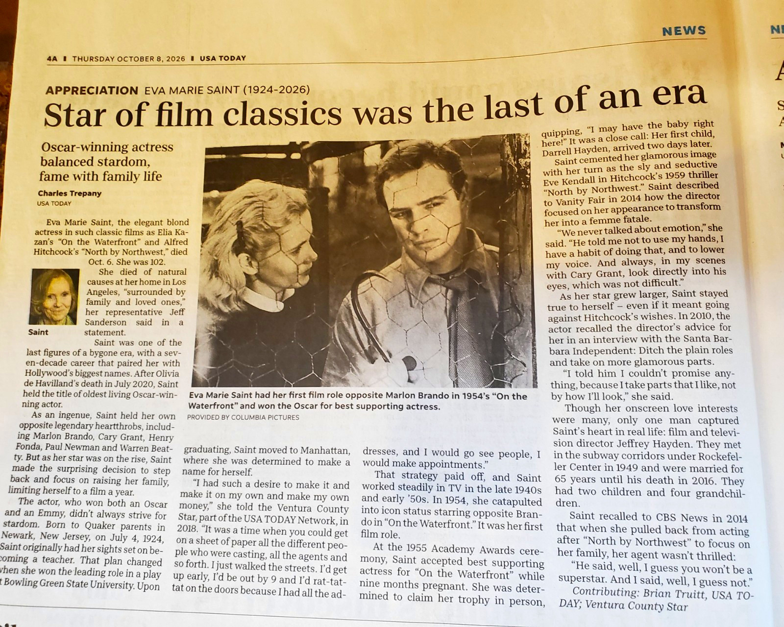 Eva Marie Saint Obituary USA TODAY October 8 2026 Pike Case