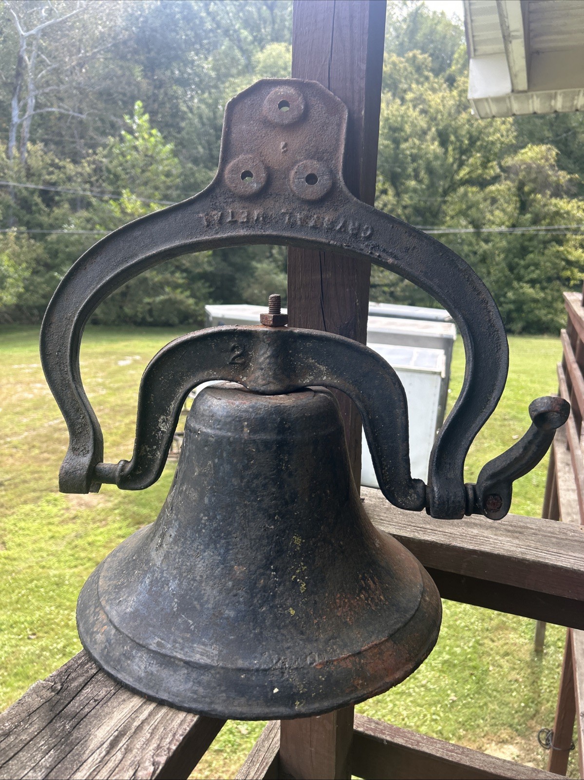 RARE Antique Crystal Metal #2 Large Cast Iron Bell w/ Yoke & Handle  LOUD RING