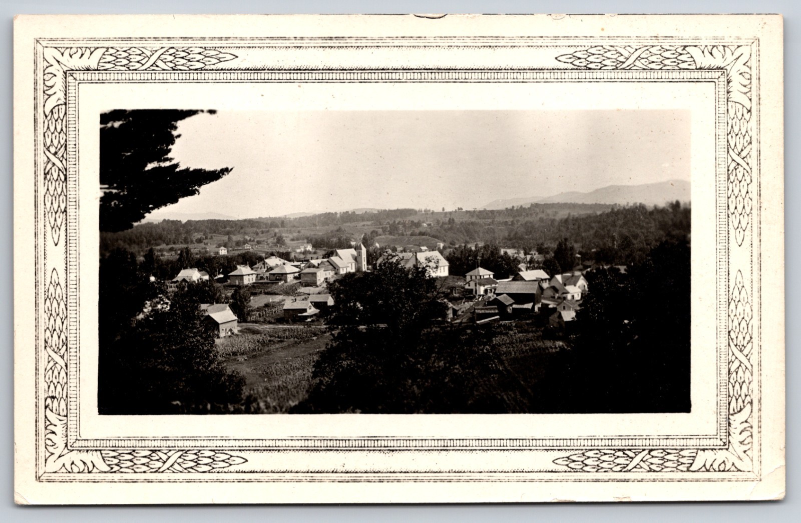 Rural Village Bird\'s Eye View Decorative Pine Cone Border RPPC