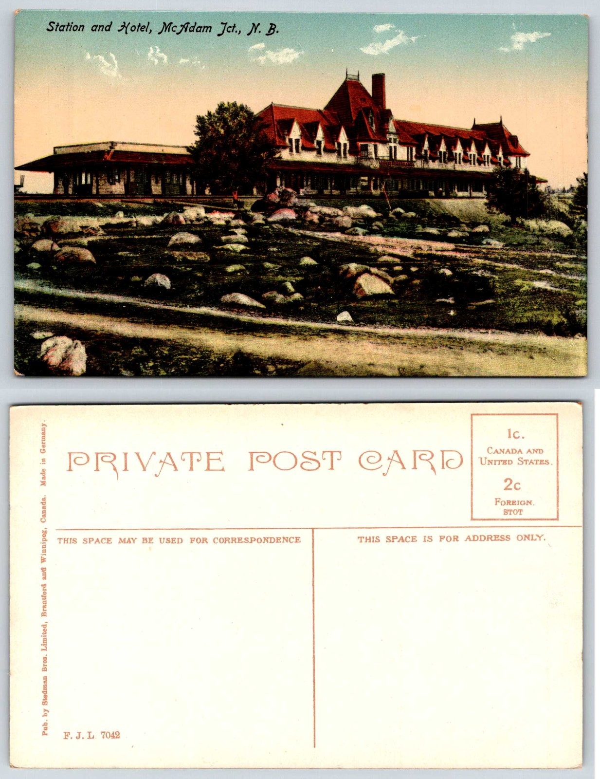 McAdam Junction New Brunswick Station Hotel Stedman Bros. Postcard AZ620