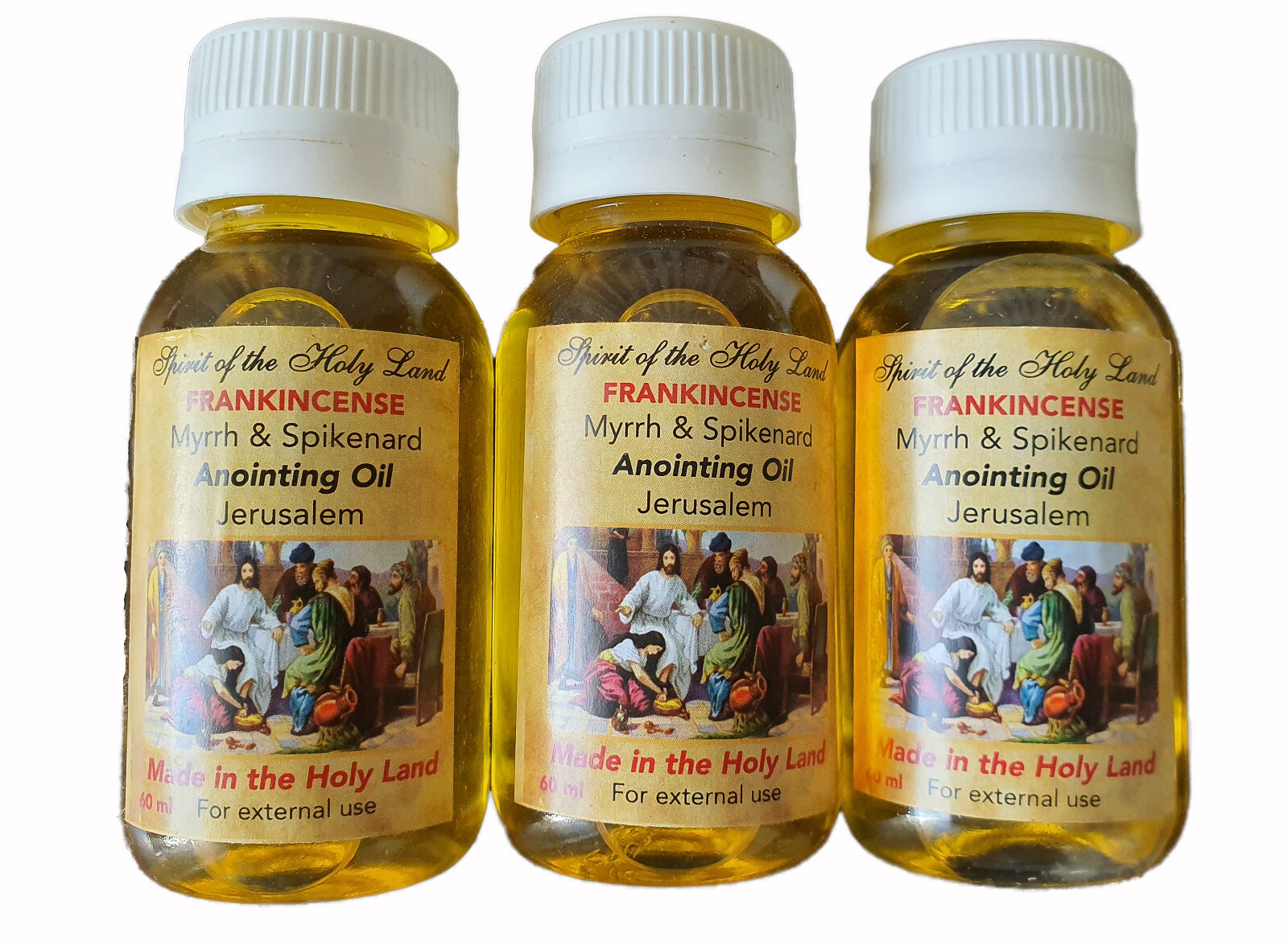 3 x 60ml Anointing Oil Frankincense, Myrrh & Spikenard from Jerusalem Holy Land