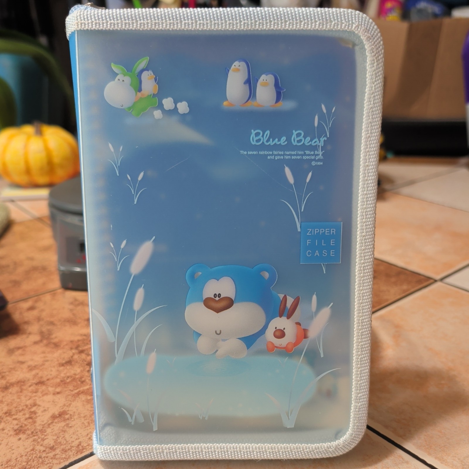 Vintage Blue Bear Morning Glory Collectible Korean Stationery Zipper File Case