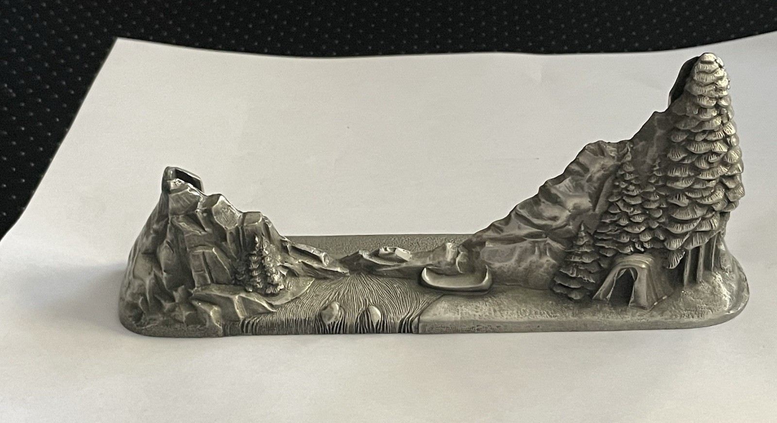 Vintage Kirk Stieff Pewter Camping Trees Canoe Picture Photo Frame Holder 5 X 7