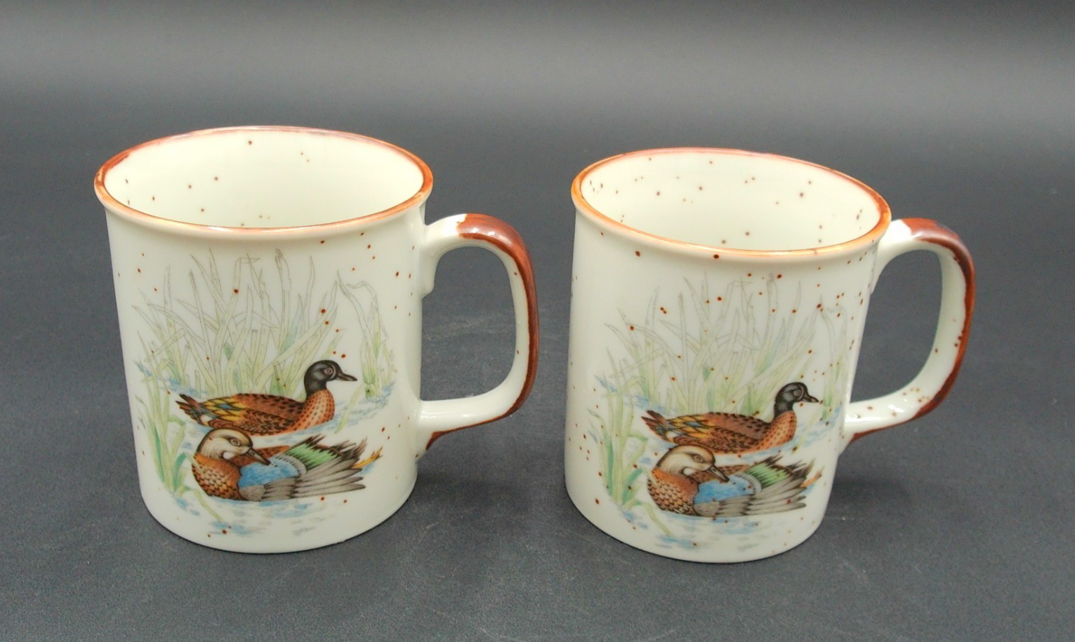 Vintage Otagiri Japan Style Speckle Stoneware Mallard Duck Mugs Set of 2