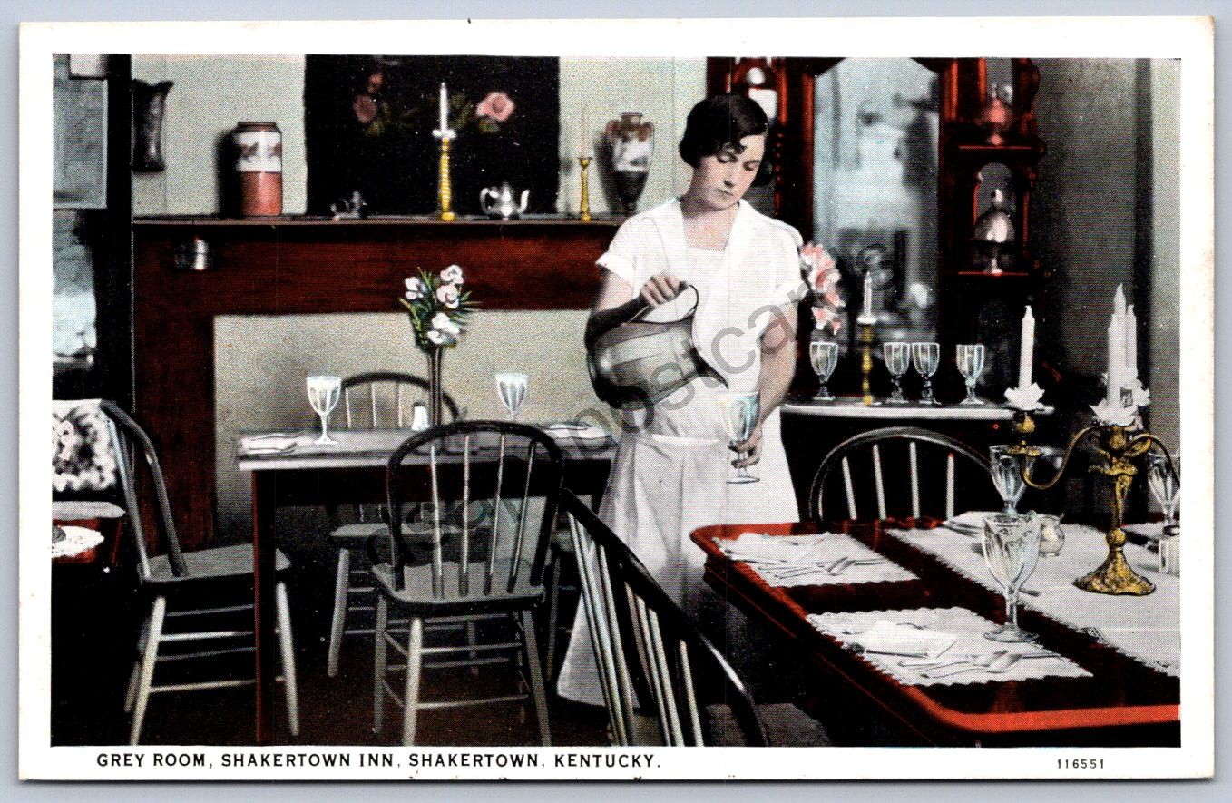JH18/ Shakertown Inn Kentucky Postcard c1910 Interior Grey Room Woman 182