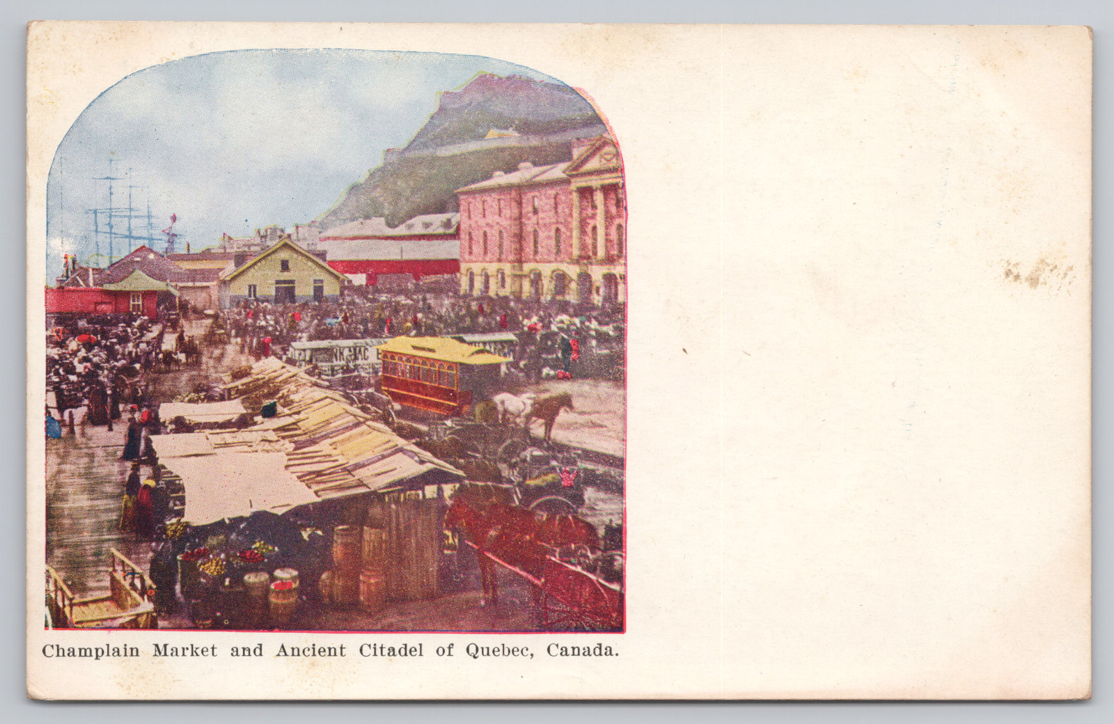 Champlain Market Quebec Canada Postcard Citadel Horse Carriage Street Scene