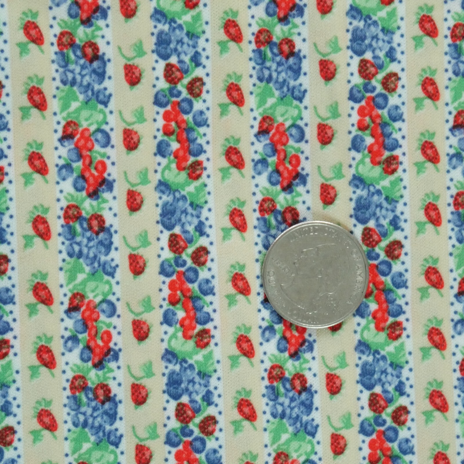 3Y Vintage Wamsutta Polyester Knit Jersey Fabric Berries Stripe 70s Country