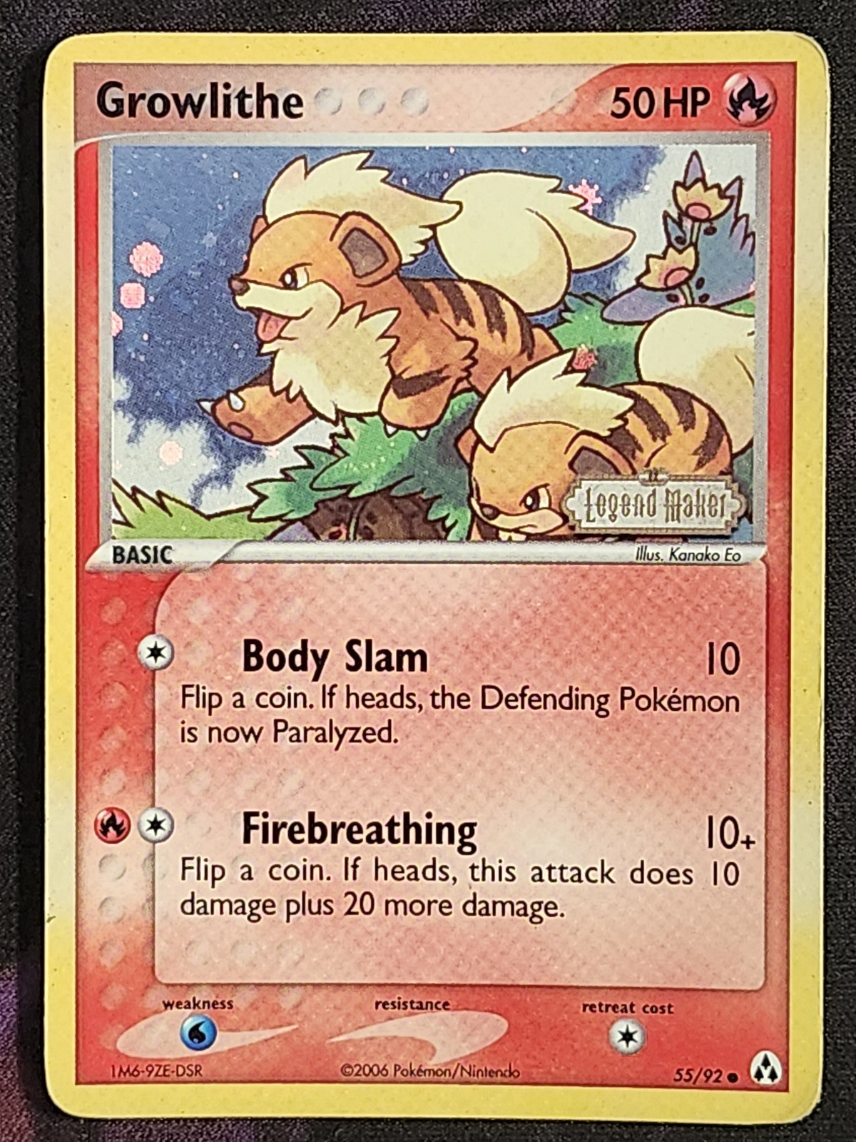 Pokemon Growlithe 55/92 Reverse Holo (MP) Legend Maker LM