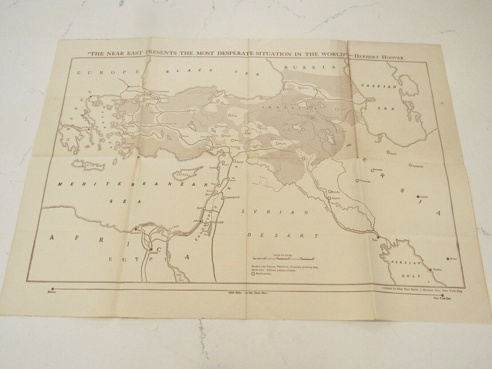 Armenian Genocide Near East Relief Map Relief Centers RARE LARGE c1920 ORIGINAL