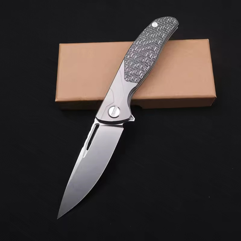 Damascus TC4 Titanium Alloy Carbon Fiber Inlay Handle Tactical EDC Pocketknife