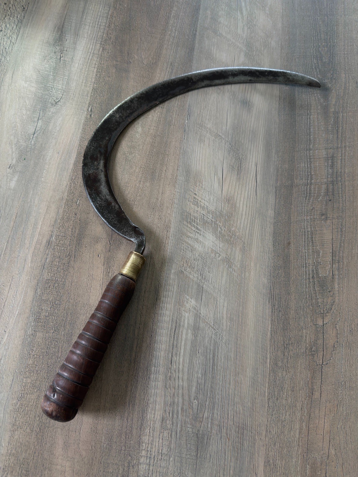 Antique English No. 3 Billhook Sickle Hedging Hook Wood Handle Marked ENGLAND 3