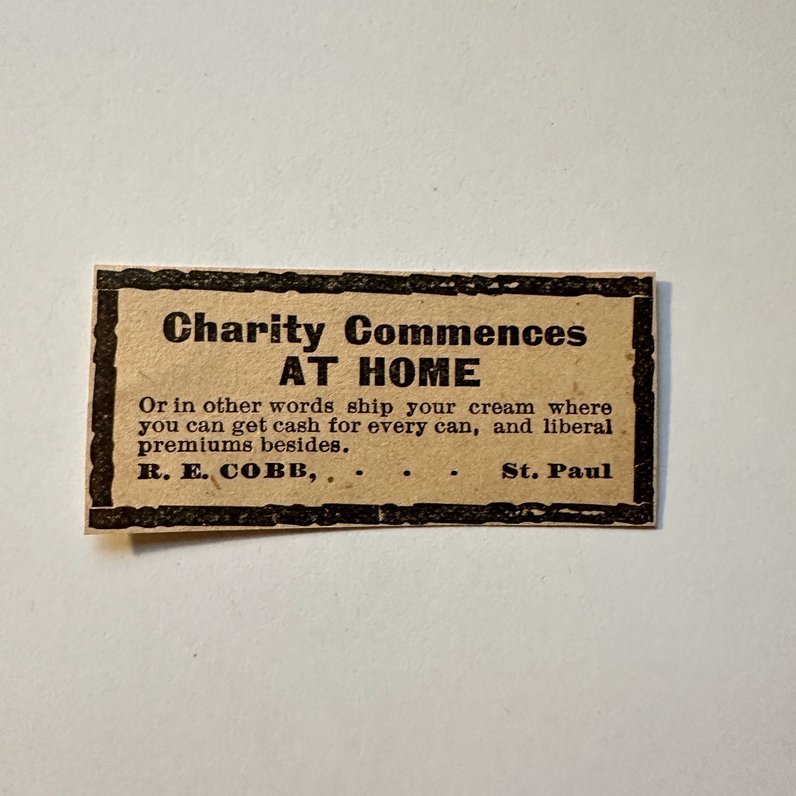 R. E. Cobb Charity Commences At Home St. Paul 1906 Minneapolis Ad 5AL1-S30