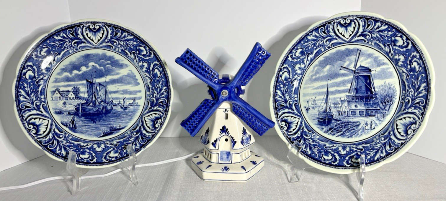 Vtg Delft Blue Royal Sphinx Maastricht Plates + 9\