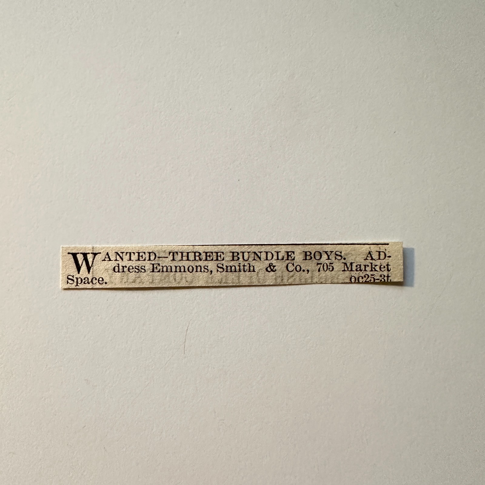 Wanted Three Bundle Boys Emmons Smith & Co 705 Market 1881 Ad 5AK9-S35