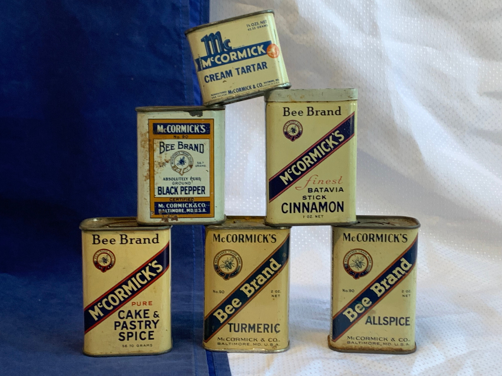 Vtg McCormick & Co Tin Lot Seasonings Spices Bee Brand Food Containers