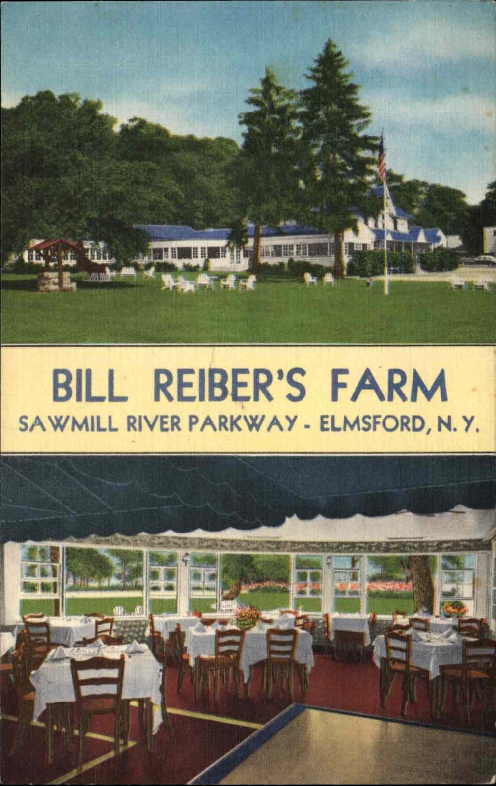 Elmsford New York Bill Reiber's Farm Restaurant Linen Vintage Postcard
