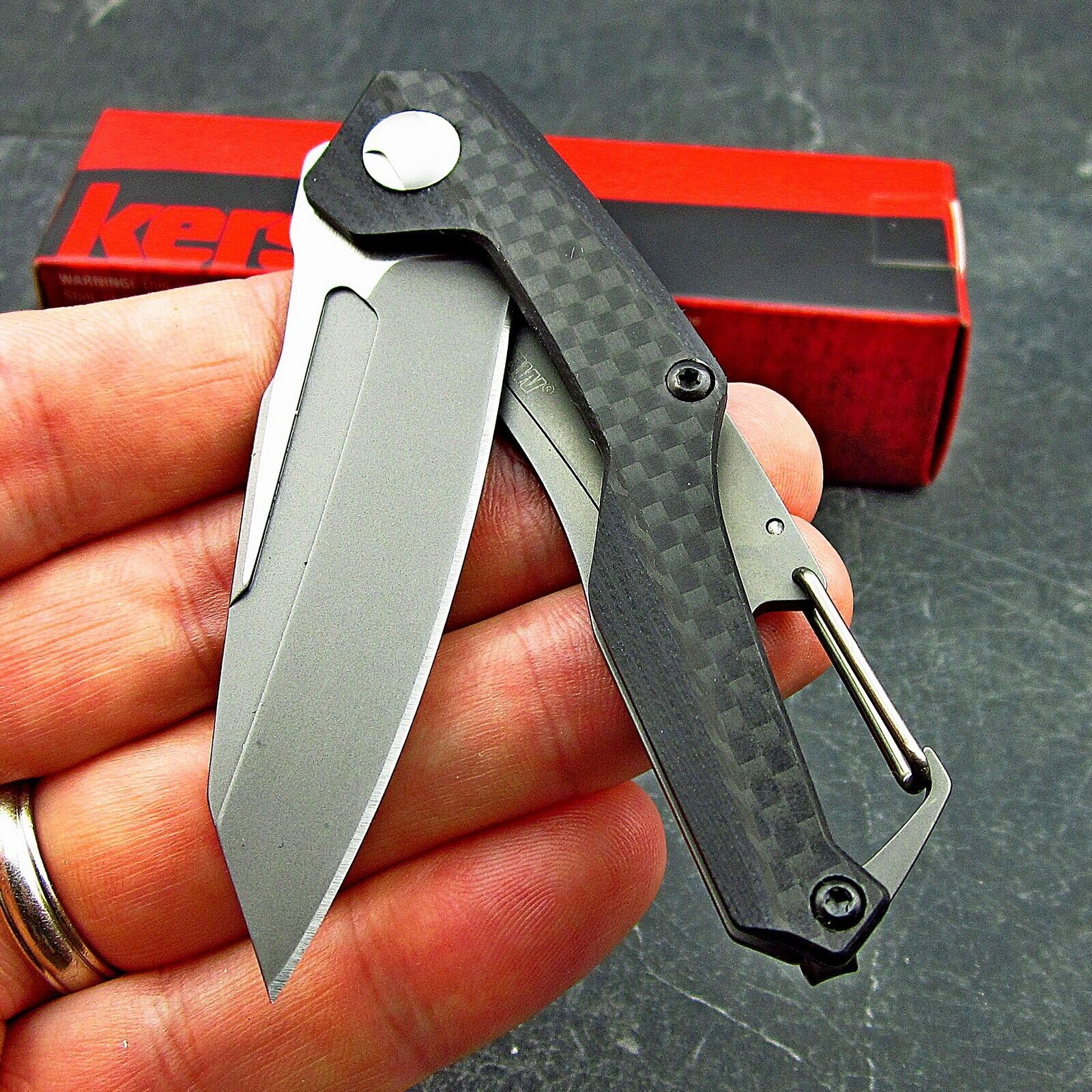 Kershaw Reverb Carbon Fiber Handle 8Cr13MoV Blade Carabiner Folding Pocket Knife