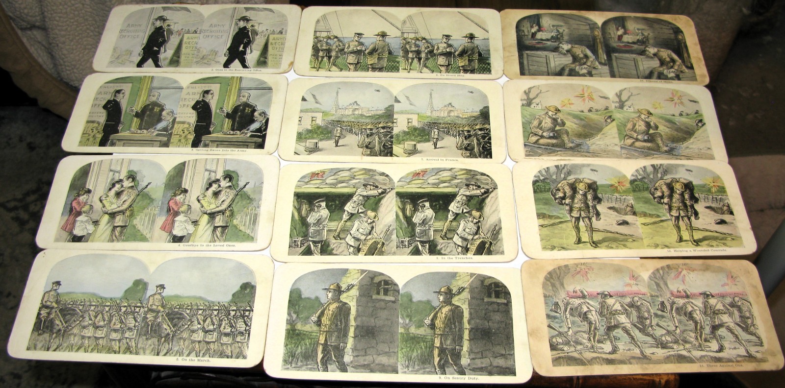 Lot 22 Antique Color Stereoview Cards, WWI Soldier Story, Numbered