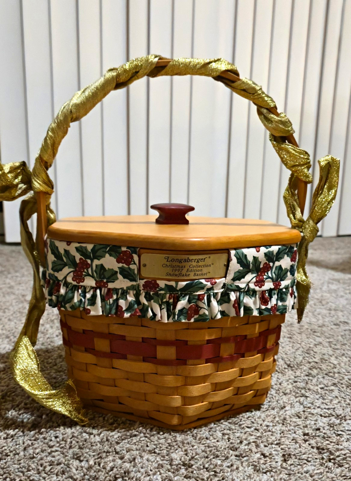 1997 Longaberger Christmas Combo Snowflake Basket Lid Divided Liner Handle