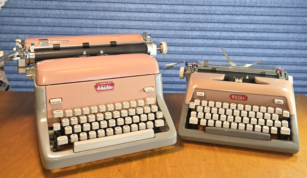 MOM and BABY Pink Royal Typewriter Set, Working, 1959 portable, 1961 Standard
