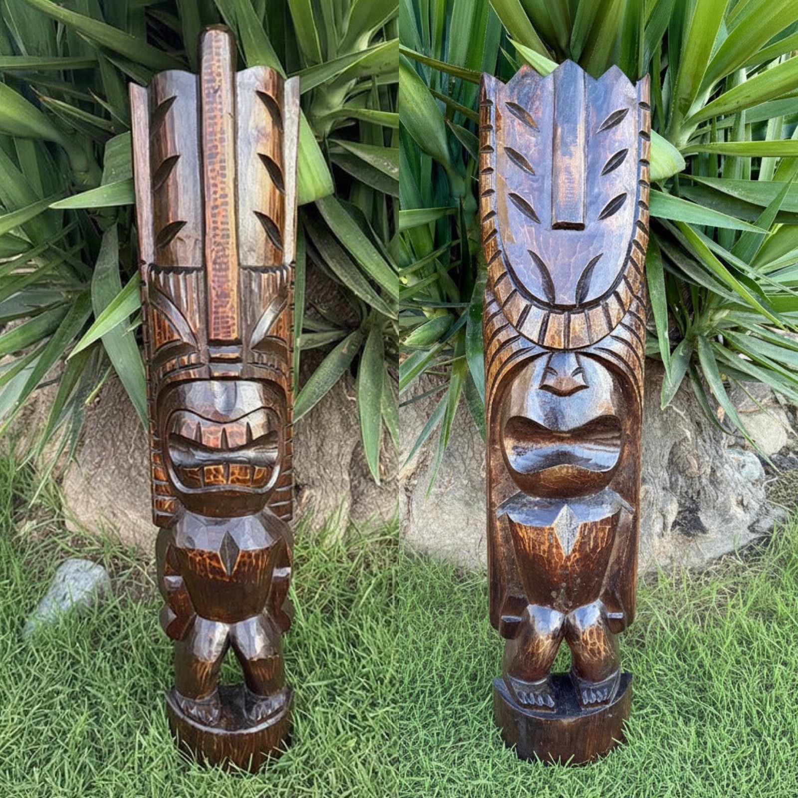 2 Set Hawaiian Tiki God Half Statue Lono & Kanalo  inch Tiki Bar Decor  39\