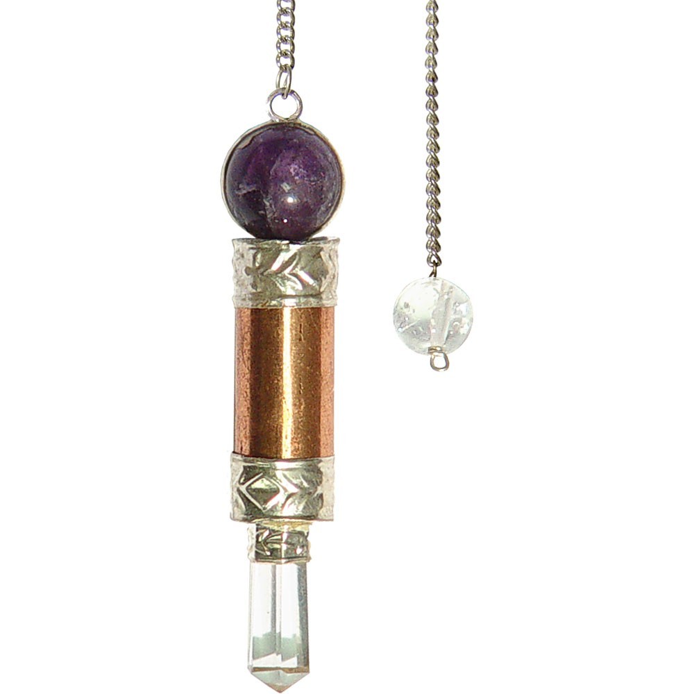 Amethyst, Quartz, and Copper Wand Dowsing Pendulum