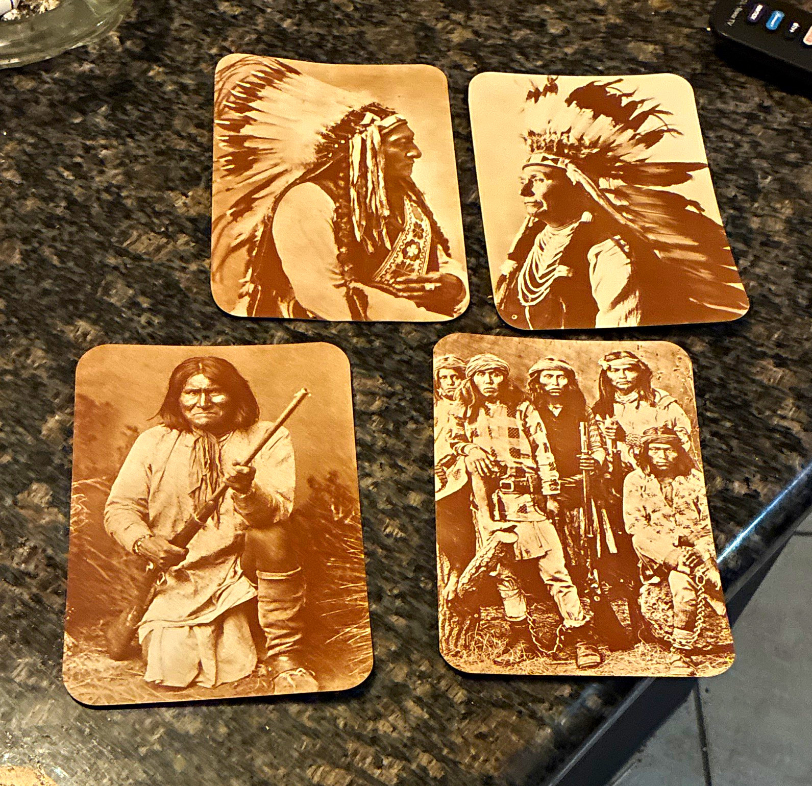 Lot of 4 US Native American Portrait Postcards, Unposted Lithographs, Rounded