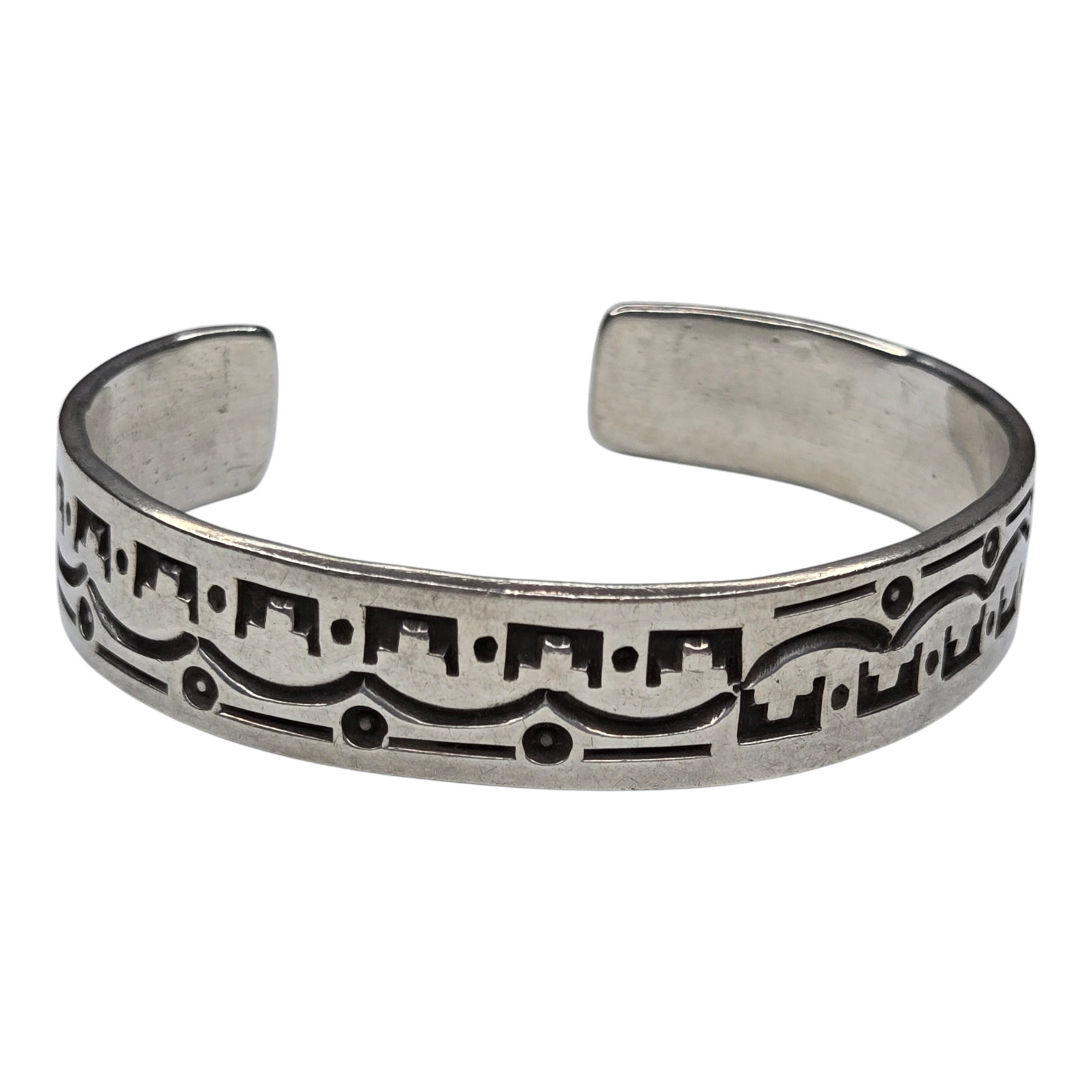 Vintage Native American Hopi Sterling Silver Cuff Bracelet Signed JJ