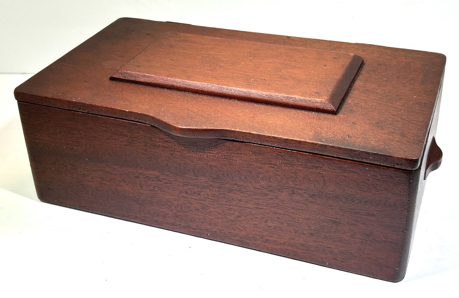 VTG Mahogany Caddy Trinket Box  Nautical Fabric Navy Brass Hdwe • 11.5”x6.5”x4”