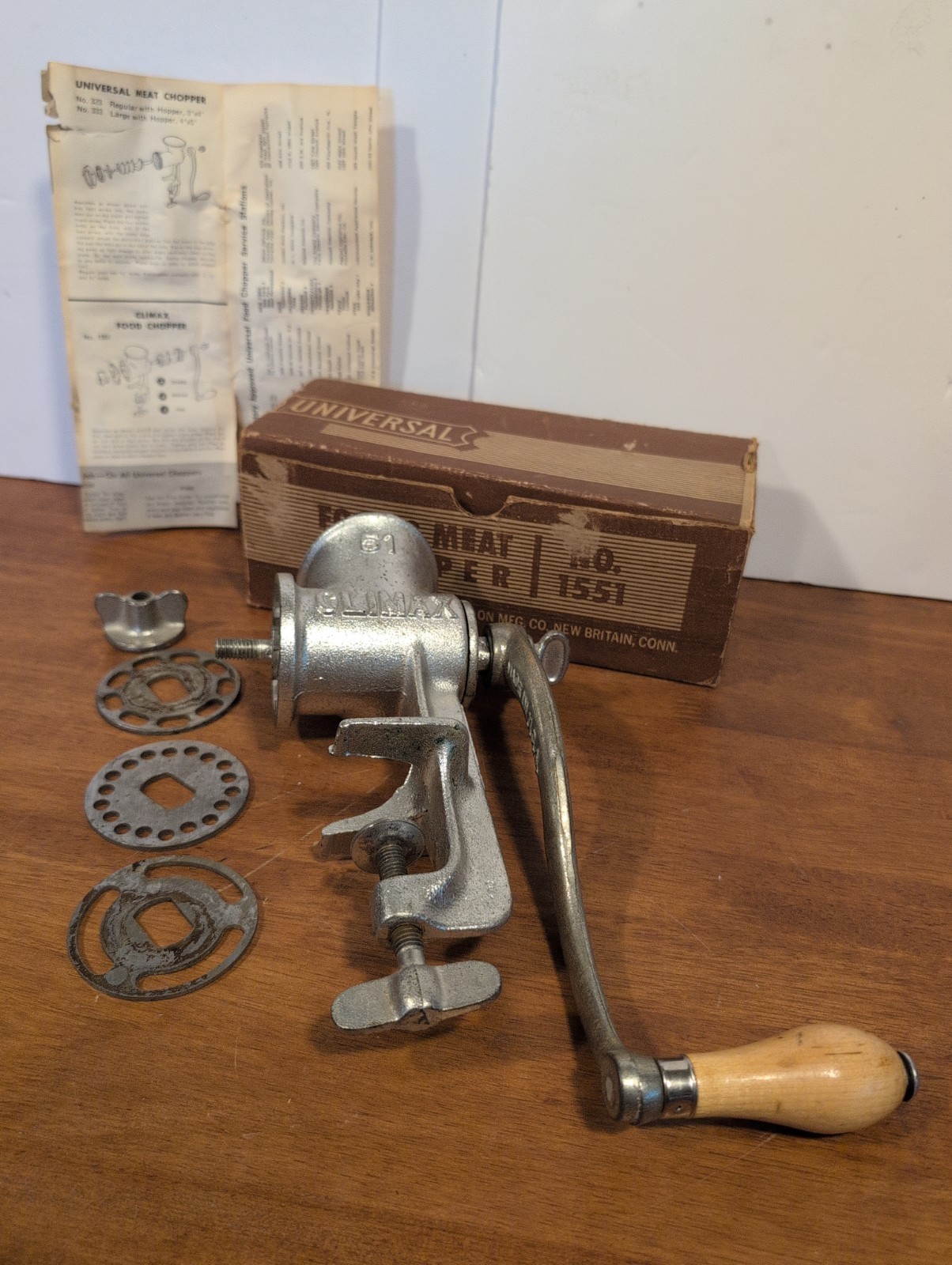 Vintage Universal Food And Meat Chopper With Box - Incomplete 