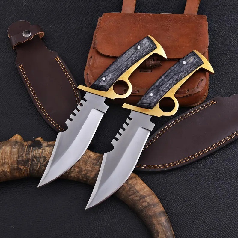 2 Pcs Set Custom Handmade Tracker Bowie Knife Fixed Blade Hunting Knife Sheath