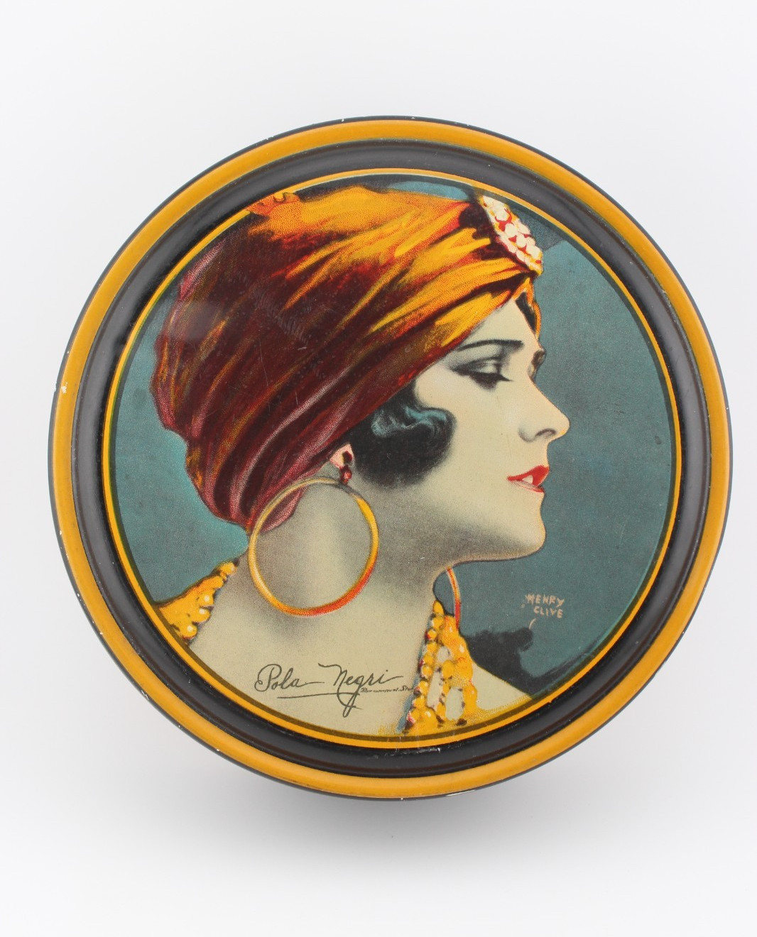 Antique 1920s Canco Beautebox round tin Art Deco Pola Negri Henry Clive 7.5
