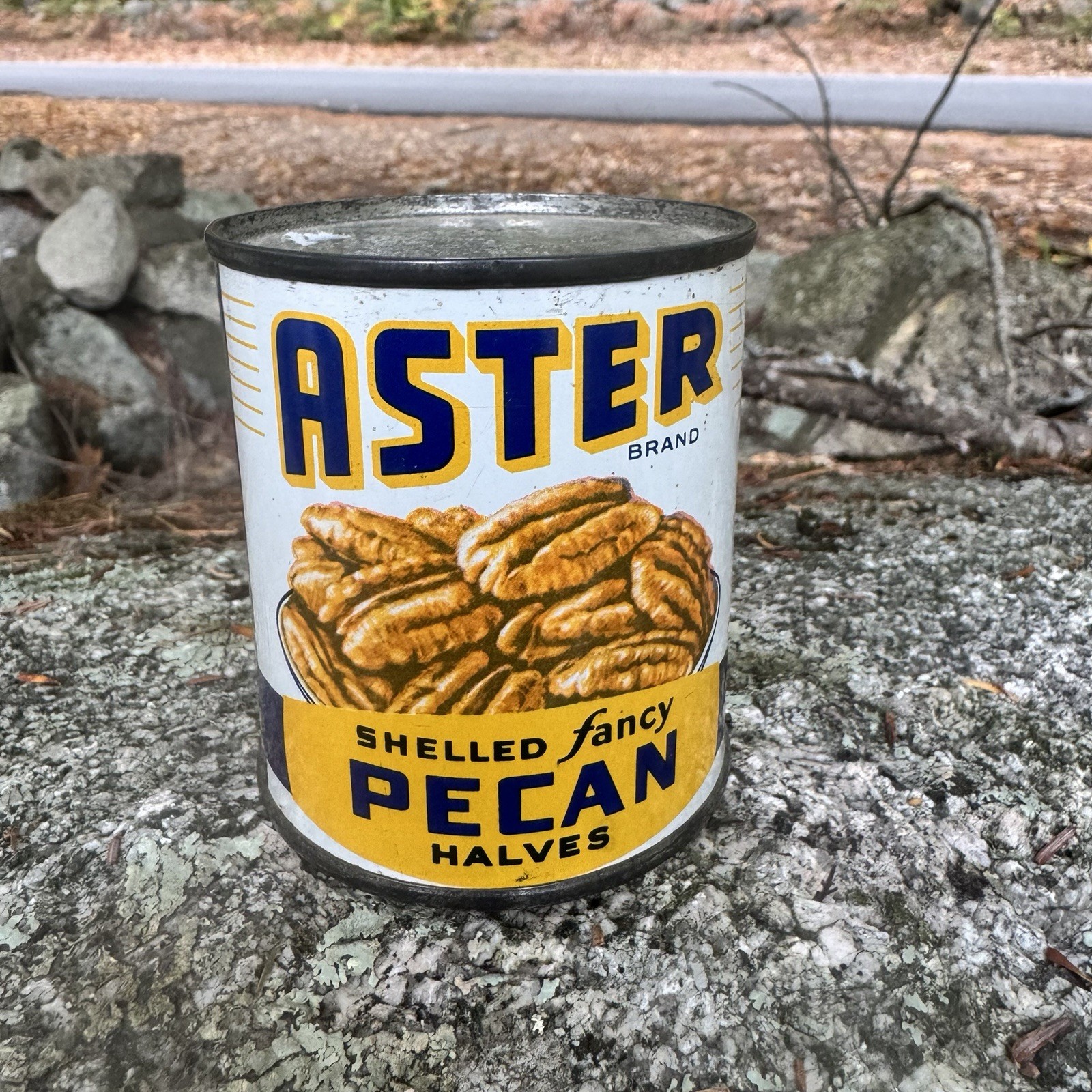 Vintage New Old Stock Sealed Aster Pecan Tin Can