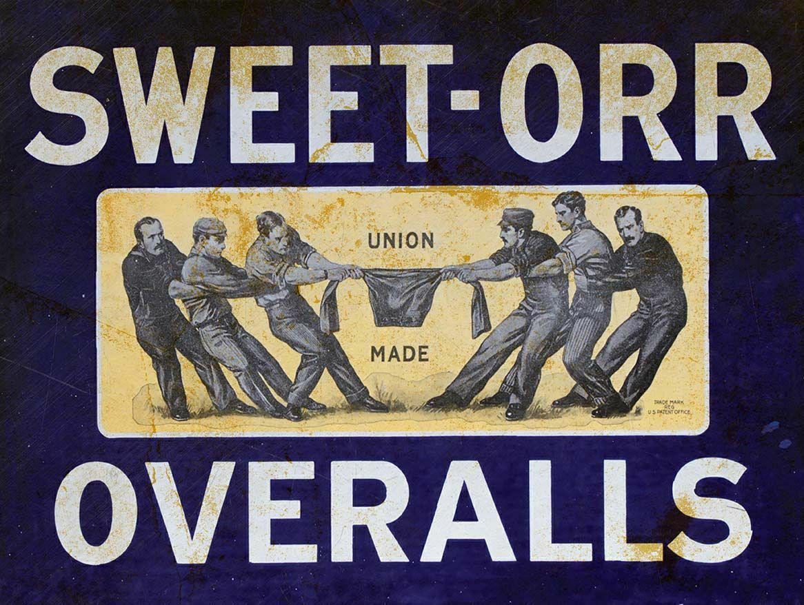 SWEET ORR OVERALLS UNION MADE CLOTHES HEAVY DUTY USA MADE METAL ADVERTISING SIGN