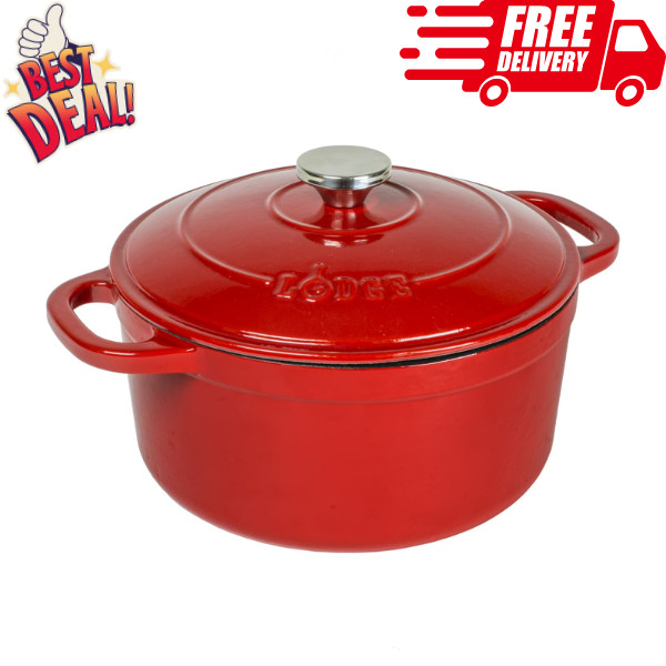 Lodge Enameled Cast Iron Dutch Ovens - 5.5 Quart, Red with Lid