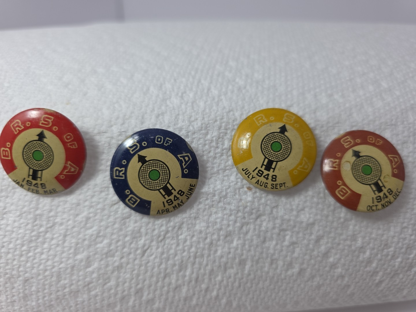 1948 Brotherhood Railroad Signalmen Dues Pins Full Year Set BRS of A 4 Pin...